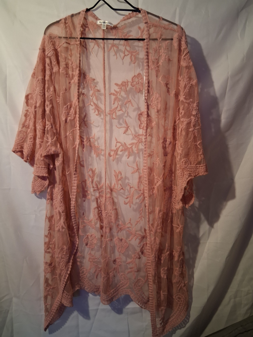 Roommates Sheer Floral Lace Kimono Robe - Dusty Rose